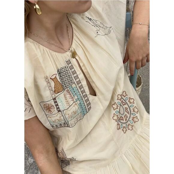 Zara Bloggers Favorite Vanilla Embroidered Tiered Maxi Dress Limited Small NEW - Picture 4 of 6